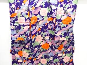 アンティーク　錦紗鶴に花模様着物